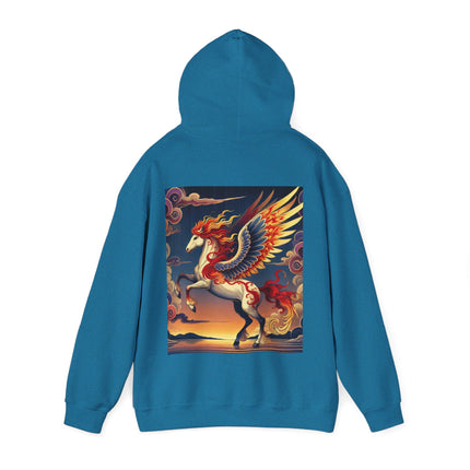 Flame-Winged Horse at Sunset – Heavy Blend™ Hooded Sweatshirt