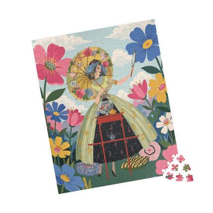 🌸🪞 The Floral Parasol Reflection Puzzle – Art Deco Garden Fantasy