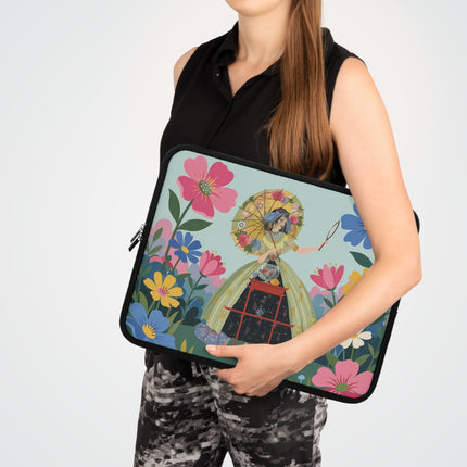 🌸🪞 The Lady Of The Flowered Parasol Laptop Sleeve – Art Deco Garden Fantasy