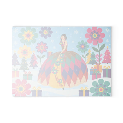 🌸🎄 The Lady Of The Kaleidoscope Garden Glass Cutting Board – Art Deco Christmas Fantasy