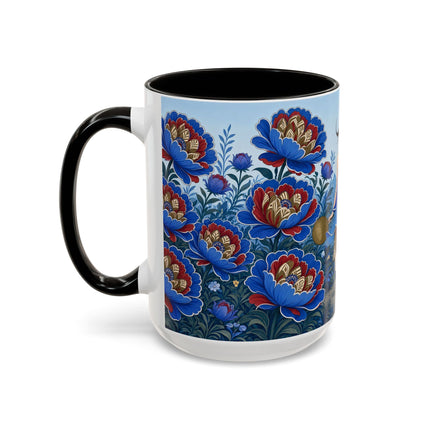 💙🌺 The Sapphire Blossom Garden Dancer Colorful Mug – Art Deco Fashion Fantasy