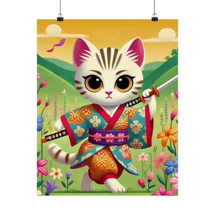 ⚔️🐱 Samurai Kitten Matte Vertical Poster – Courage, Honor & Whimsical Adventure