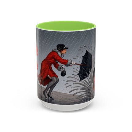 ☔🌹 The Scarlet Rainstorm Promenade Colorful Mug – Art Deco Motoring Elegance