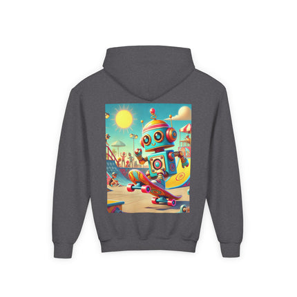 Skate Park Robot Youth Hooded Sweatshirt – Action, Energy & Retro Fun