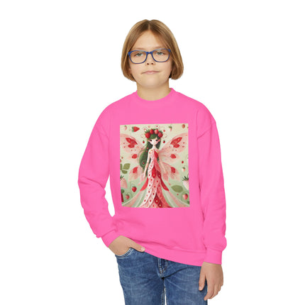 Strawberry Fairy Delight Youth Crewneck Sweatshirt – Sweet Magic, Nature & Whimsical Joy