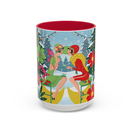 ☕🎄 Christmas Tea In The Snow Garden Colorful Mug – Art Deco Holiday Friendship