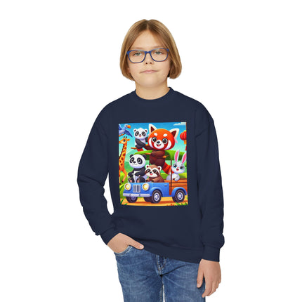 Safari Friends on the Move Youth Crewneck Sweatshirt – Adventure, Friendship & Playful Energy