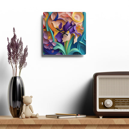 The Elegant Iris Flower Acrylic Wall Clock, Round and Square