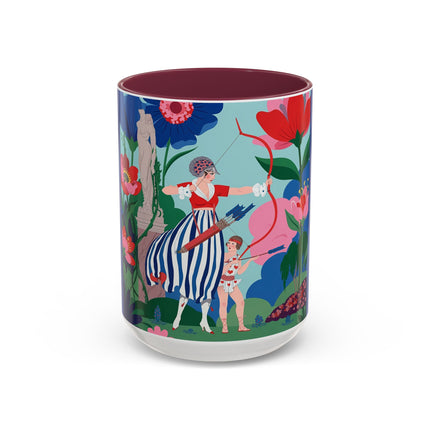 The Lady Of The Scarlet Bow Colorful Mugs – Art Deco Botanical Archer Elegance