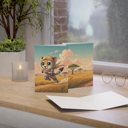 🐆🌅 The Little Cheetah’s Great Savannah Run Greeting Card – Whimsical Animal Adventure