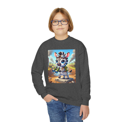 Zebra Lookout Youth Crewneck Sweatshirt – Adventure, Curiosity & Explorer Spirit