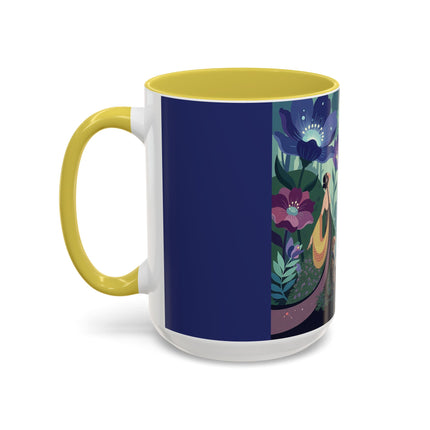 The Lady Of The Moonlit Fountain Colorful Mugs – Art Deco Botanical Serenity