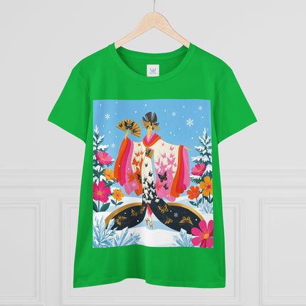 🦋❄️ Butterflies In The Snow Cotton Tee – Art Deco Japanese Floral Fantasy