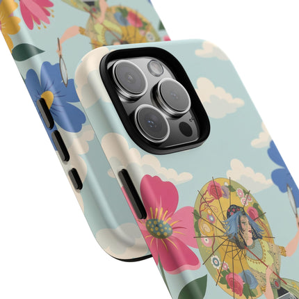 🌸🪞 The Floral Parasol Reflection Phone Case – Art Deco Garden Fantasy