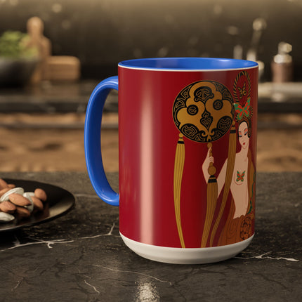 Butterfly Empress of the Crimson Pavilion Colorful Mug (11oz, 15oz) – Art Deco Beauty, Butterfly Elegance & Ornamental Style