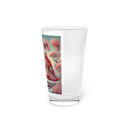 Cherry Blossom Courtesans & Crimson Crab Pint Glass – Imperial Elegance & Playful Charm