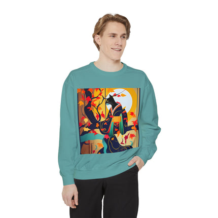 Black Cat in Kimono Unisex Garment-Dyed Sweatshirt
