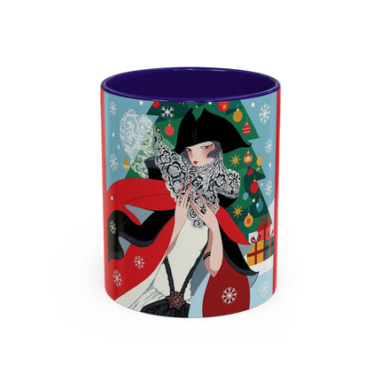 ❤️ The Lady Of The Crimson Scarf Colorful Mug – Art Deco Christmas Elegance