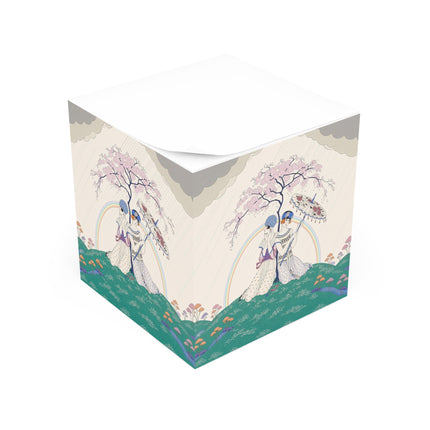 🌈☂️ Beneath The Rainbow Tree Note Cube – Art Deco Spring Fantasy