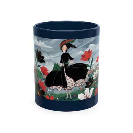🌺☔ The Lady In The Stormy Flower Garden Ceramic Mug – Art Deco Fashion Elegance