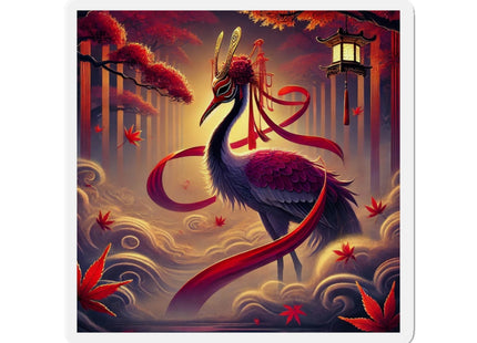 Regal Crimson Crane in the Autumn Mist Die-Cut Magnets (5 Sizes)