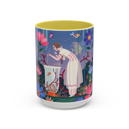 The Lady Of The Enchanted Aquarium Colorful Mugs – Art Deco Aquatic Elegance