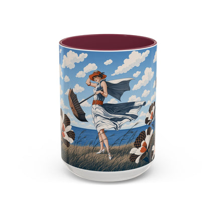 🌊🌼 The Windswept Seaside Promenade Colorful Mug – Art Deco Coastal Elegance