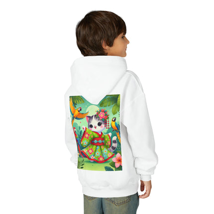 Parrot Dance of the Geisha Kitten Youth Hooded Sweatshirt – Tropical Joy & Whimsical Color