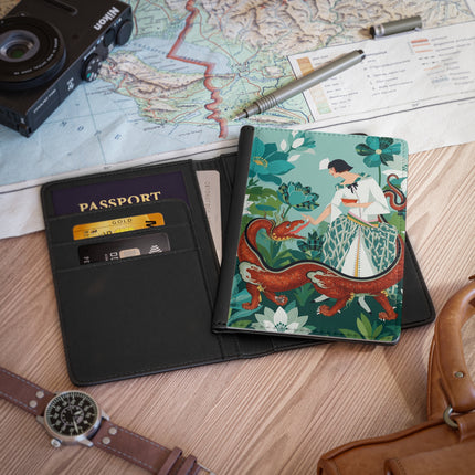 🐉🌿 The Dragon Keeper Passport Cover – Art Deco Floral Fantasy