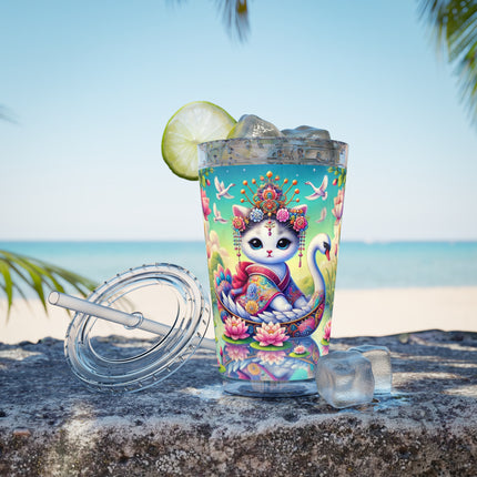 Geisha Kitten’s River Voyage Sunsplash Tumbler with Straw, 16oz
