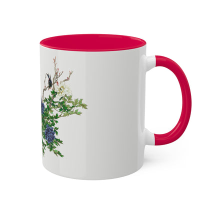 Peonies and Birds by Okamoto Shuki Colorful Mugs, 11oz