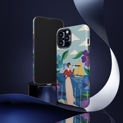 🌊🔭 The Lady Of The Seaside Lookout Phone Case – Art Deco Nautical Adventure