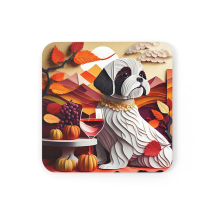 Shih Tzu at an Autumn Wine Tasting Cork Back Coaster