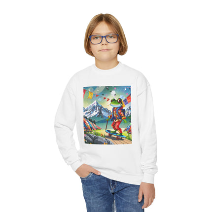 Skateboarding Frog Youth Crewneck Sweatshirt – Playful Energy & Colorful Adventure