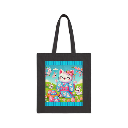 Springtime Kitten’s Easter Joy Cotton Canvas Tote Bag