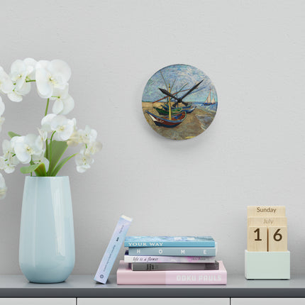 Fishing Boats by Vincent Van Gogh Acrylic Wall Clock, Round & Square