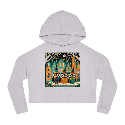 Night of the Trick-or-Treating Owlets Women’s Cropped Hooded Sweatshirt