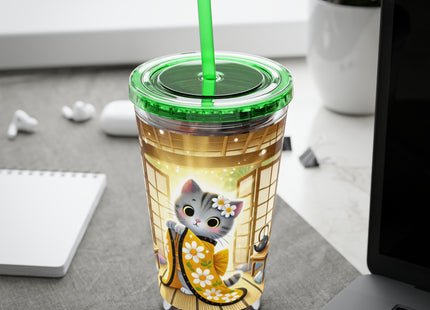 Playful Kitten in the Tea Room Sunsplash Tumbler with Straw, 16oz