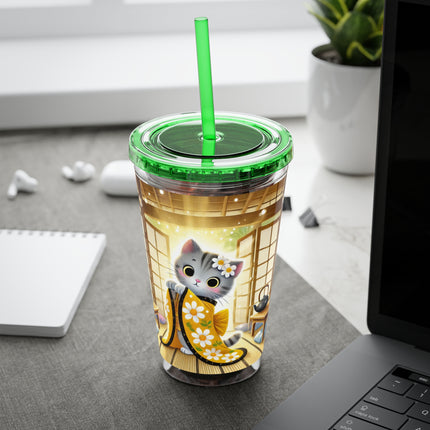 Playful Kitten in the Tea Room Sunsplash Tumbler with Straw, 16oz