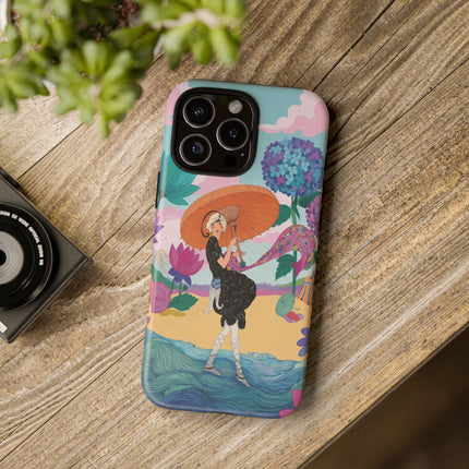 🌊☂️ The Lady Of The Flowered Seashore Phone Case – Art Deco Seaside Fashion