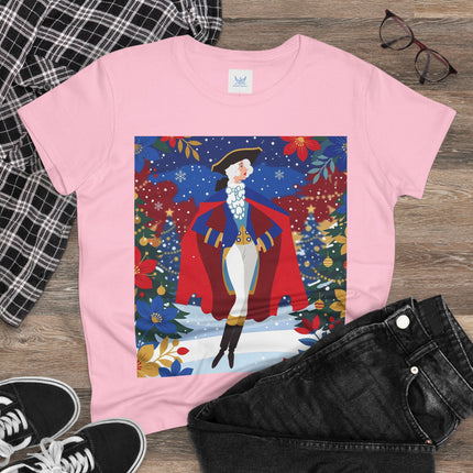 🎄🎭 The Christmas Masquerade Lady Cotton Tee – Art Deco Holiday Glamour