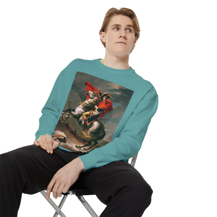 Napoleon Crossing the Alps by Jacques-Louis David Unisex Garment-Dyed Sweatshirt