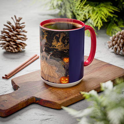 🌙🎃 The Moonlit Parlor Masquerade Colorful Mug – Elegant Halloween Romance