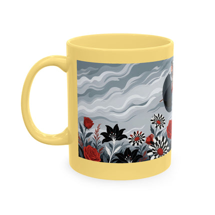 ☂️🌹 The Lady In The Windy Rose Garden Ceramic Mug – Art Deco Fashion Whimsy
