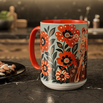 🧳🌼 The Grand Floral Voyage Colorful Mug – Art Deco Travel Elegance