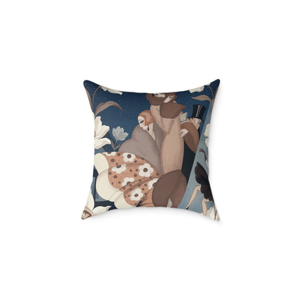 🌙🌸 The Midnight Magnolia Masquerade Square Pillow – Art Deco Evening Elegance