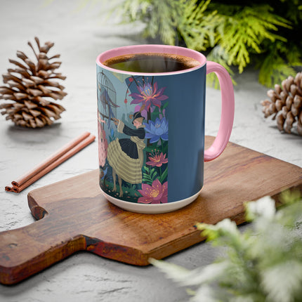 The Ladies And The Enchanted Macaw Colorful Mugs – Art Deco Botanical Elegance
