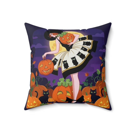 🐈‍⬛🎃 The Black Cat Pumpkin Belle Square Pillow – Vintage Halloween Charm