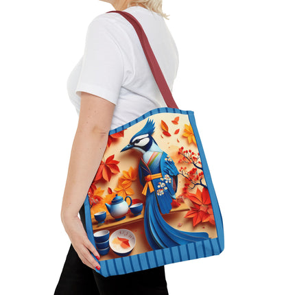 Blue Jay at an Autumn Tea Ceremony Tote Bag (AOP)