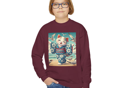 Geisha Kitten by the Seaside Youth Crewneck Sweatshirt